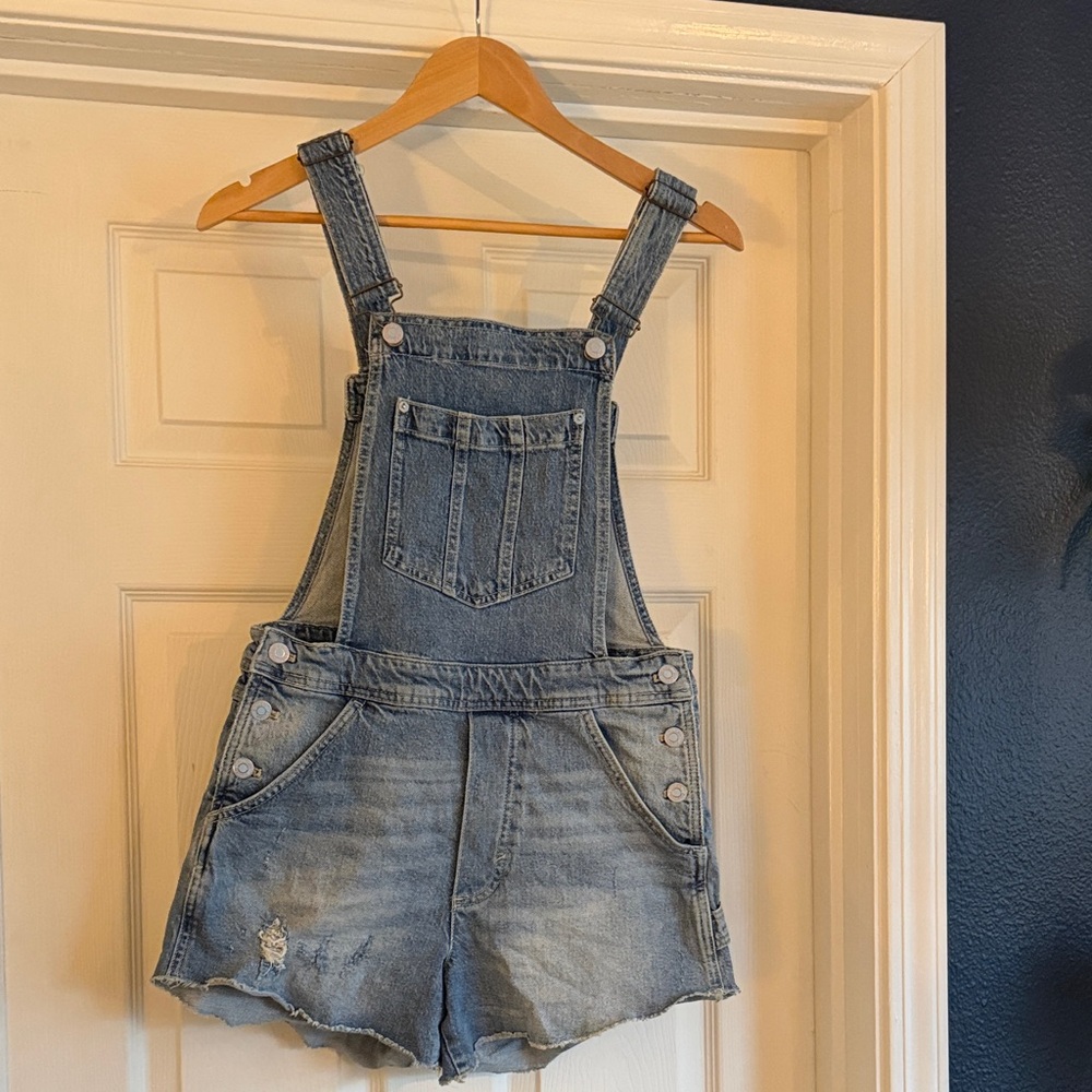 Pilcro anthologie Blue Denim cut off short overalls - Picture 2 of 5